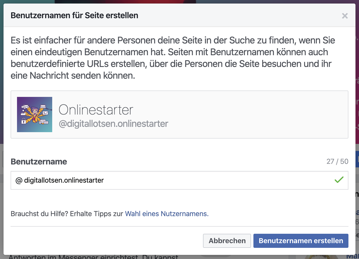 Facebookseite erstellen und nutzen 👍 Unsere Anleitung mit Bonus: 15 bewährte Tipps für mehr Fans 9 Facebookseite erstellen - Benutzernamen vergeben