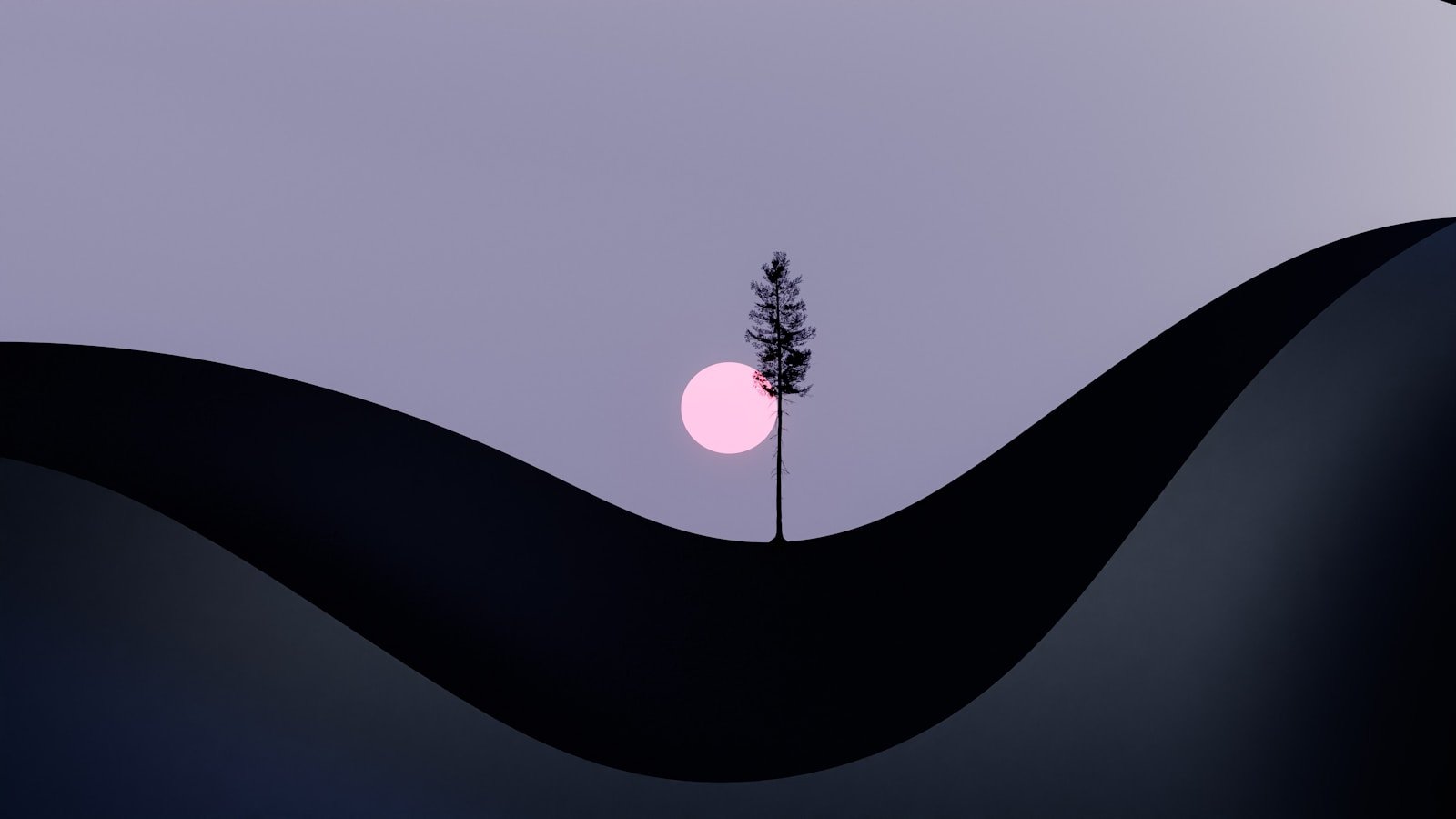 A lone tree in the middle of a vast landscape at dusk, warm amber light fading on the horizon, the isolated stillness of something waiting to become more than what it is