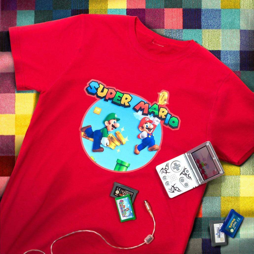 Custom printed Super Mario t-shirt made with Roland BN2-20 media showing vibrant colors and detail.
