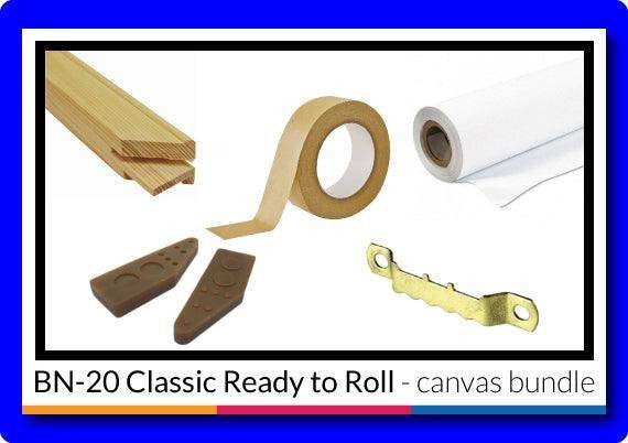 BN-20 media bundle including canvas roll, tape, and accessories for Roland BN-20 printer. 