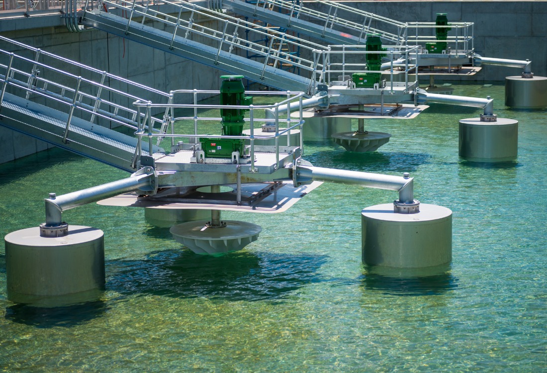  A wastewater plant where wastewater processing is taking place with the use of static mixers. 