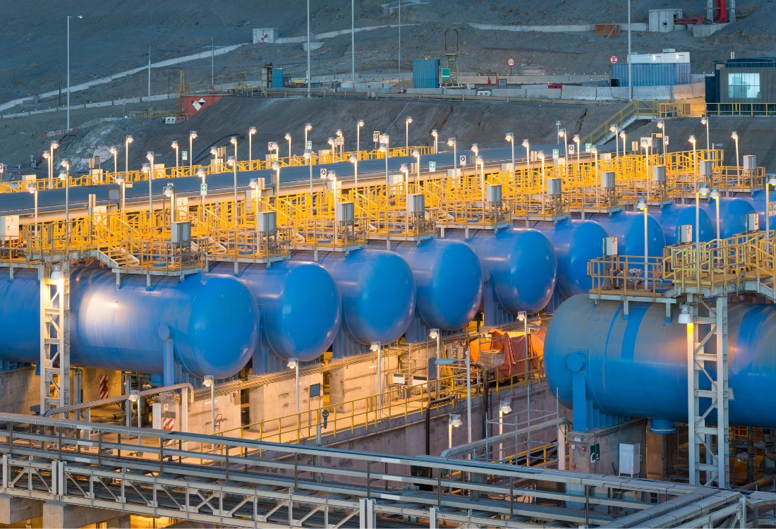A desalination plant where the process is taking place for optimal water quality. 