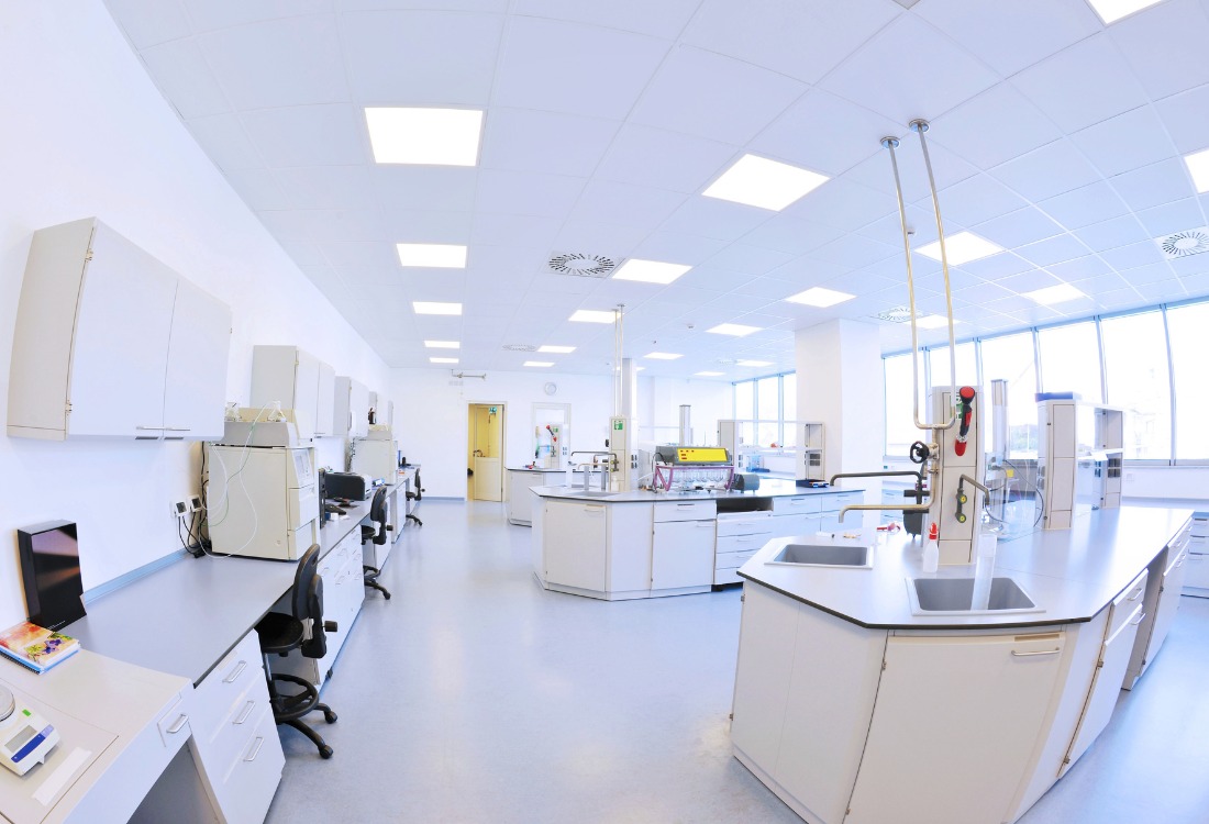 Chemical resist flooring in a laboratory for cleanliness.