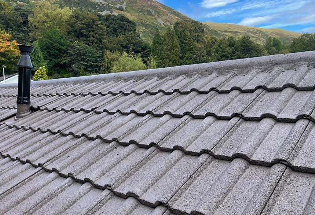Roof tiles after roof refurbishment coating treatment showing improved protection and durability