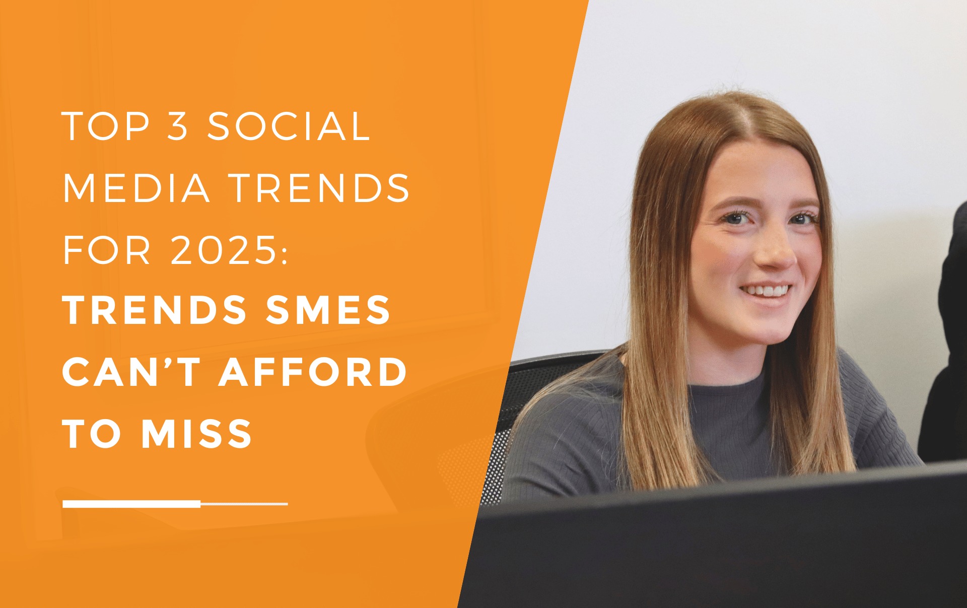 Ellie from JDR smiling at the camera, representing one of the team behind the latest social media strategies and trends for SMEs in 2025.