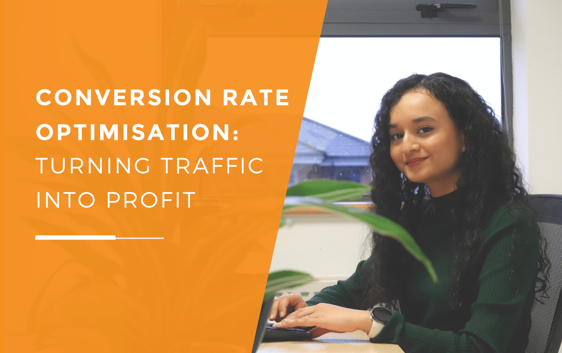 Conversion rate specialist at her desk working on turning traffic into revenue for SMEs.