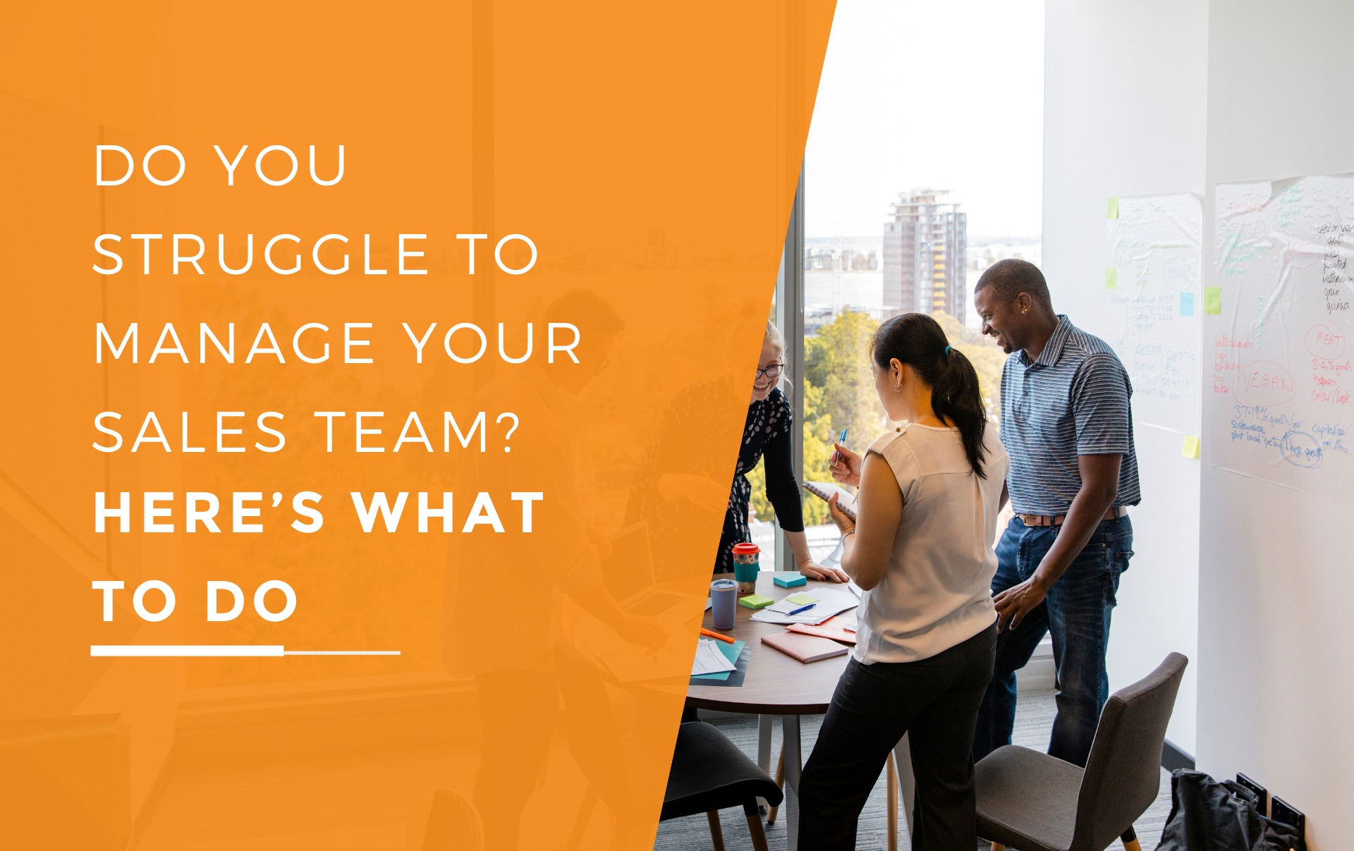 A sales team gathered around a table looking at the main challenges they face.
