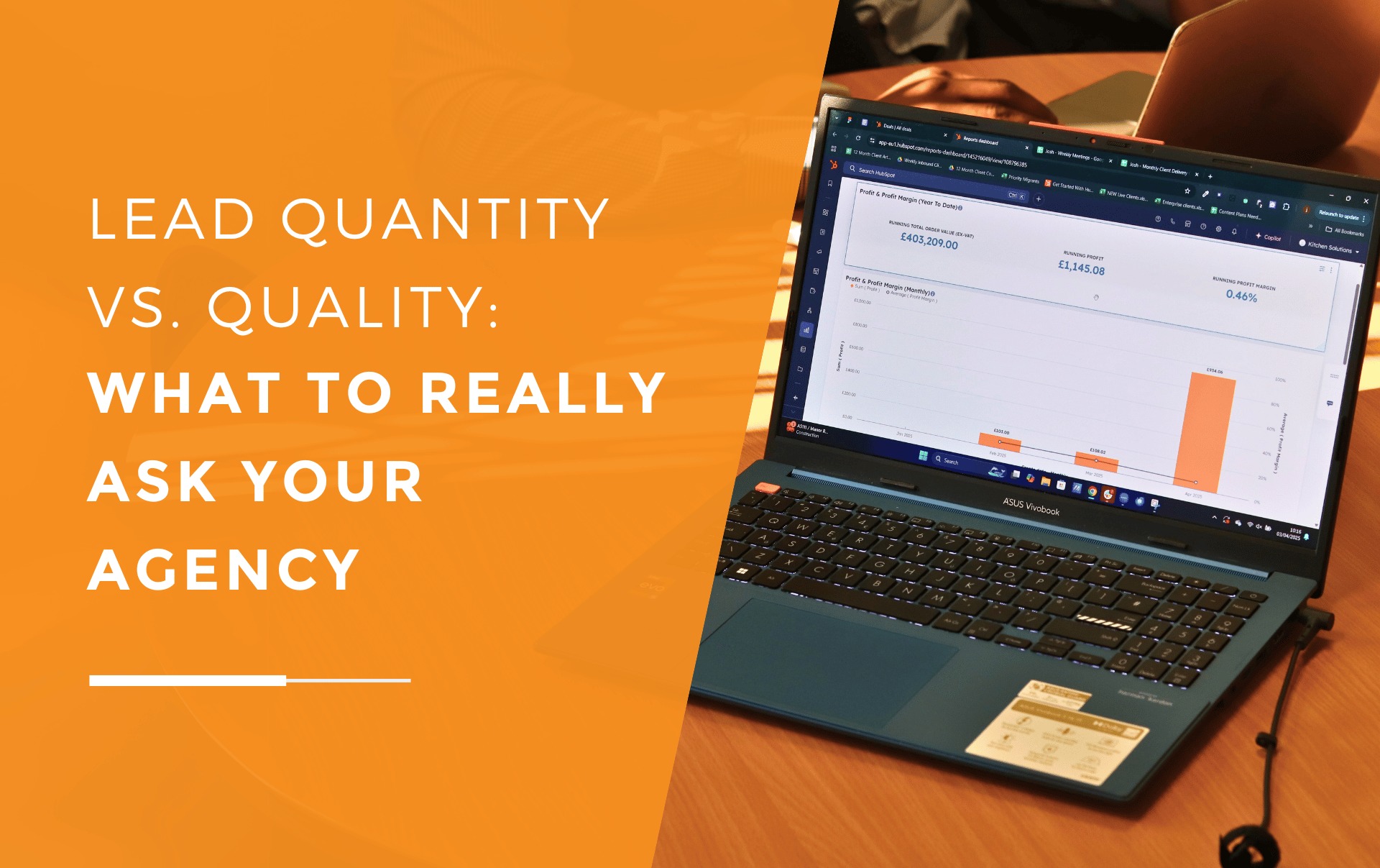 A laptop displaying lead generation marketing analytics.
