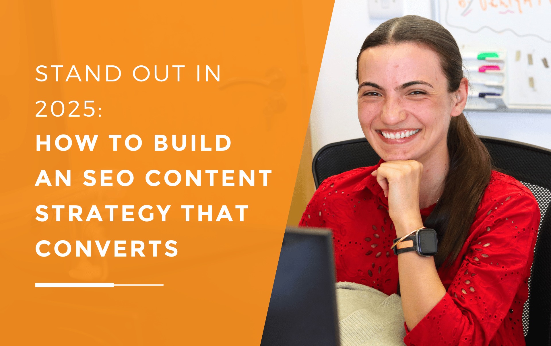 Azu from JDR at her desk, smiling confidently at the camera, representing the people behind a successful 2025 SEO content strategy.
