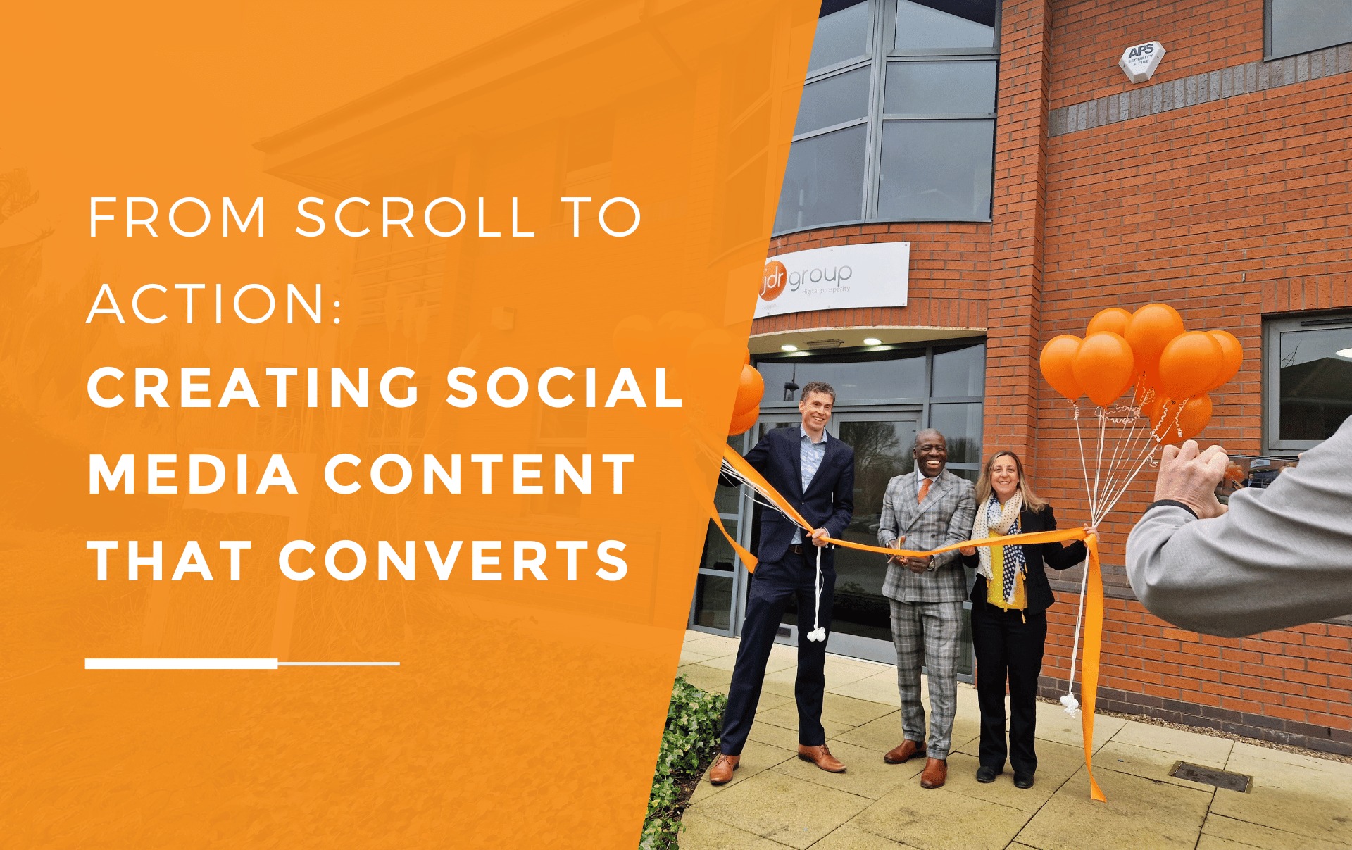 Our three company directors posing outside the new office, showcasing a moment of celebration used as engaging social media content to highlight company growth and connect with our audience.