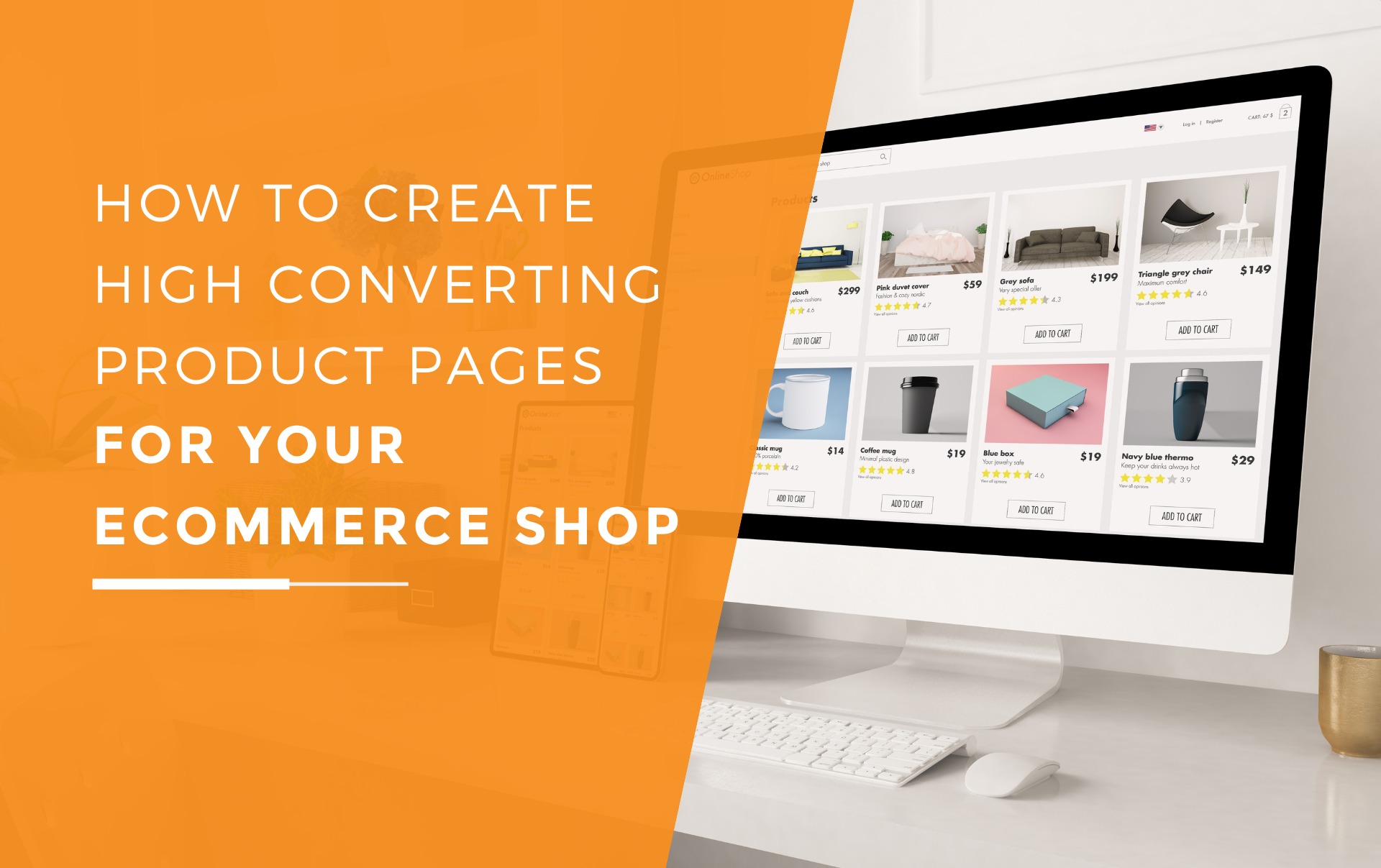 Multiple devices with a engaging and modern product page design to convert on an ecommerce shop.