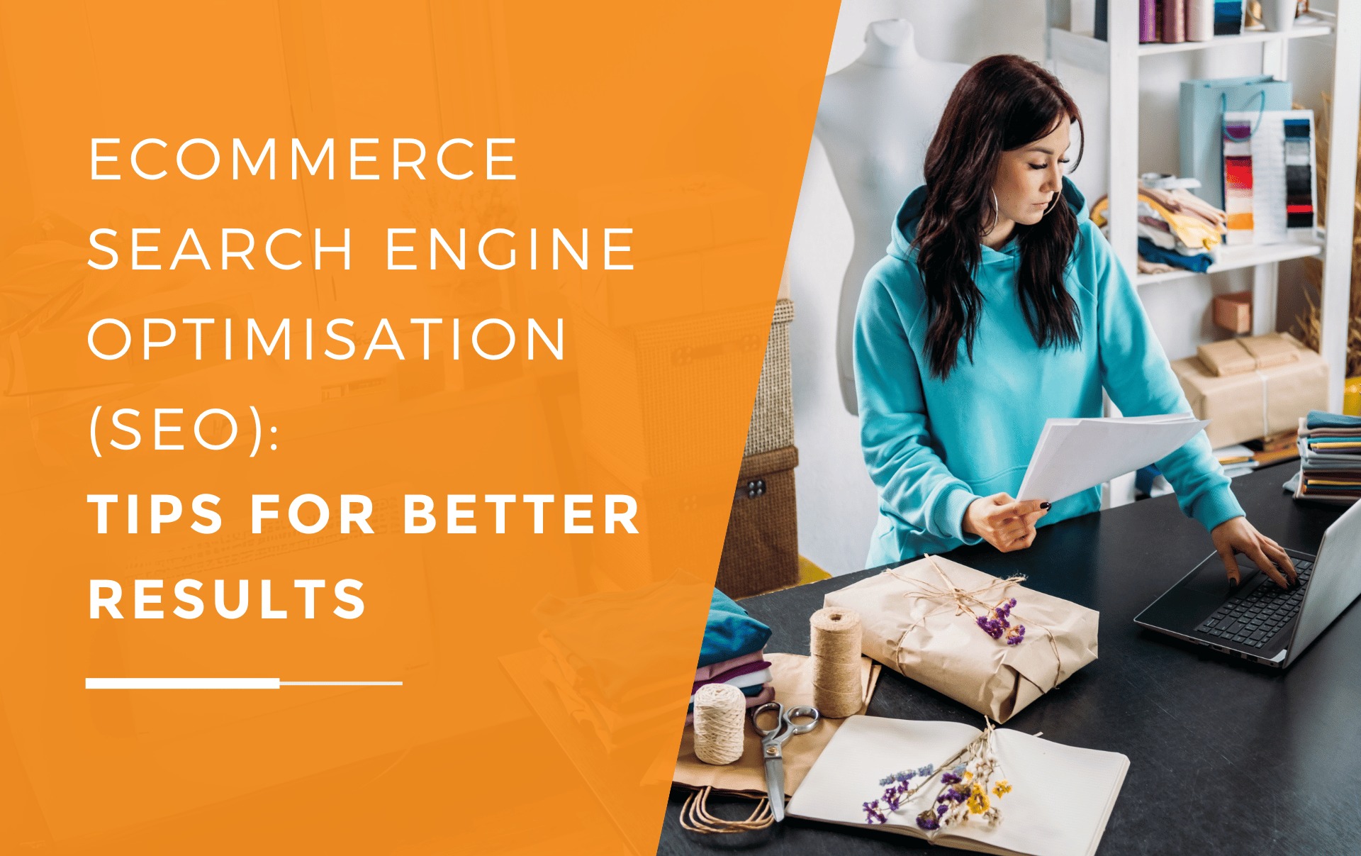 Woman using her laptop to explore strategies for optimising her ecommerce website's SEO.