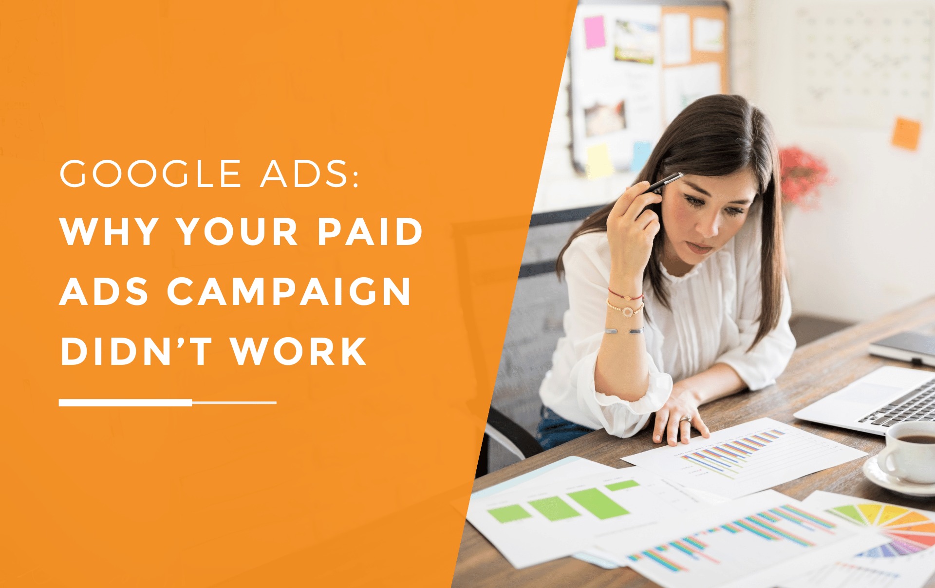 Female business owner analysing a data report to find out where she went wrong with her Google Ads campaign.