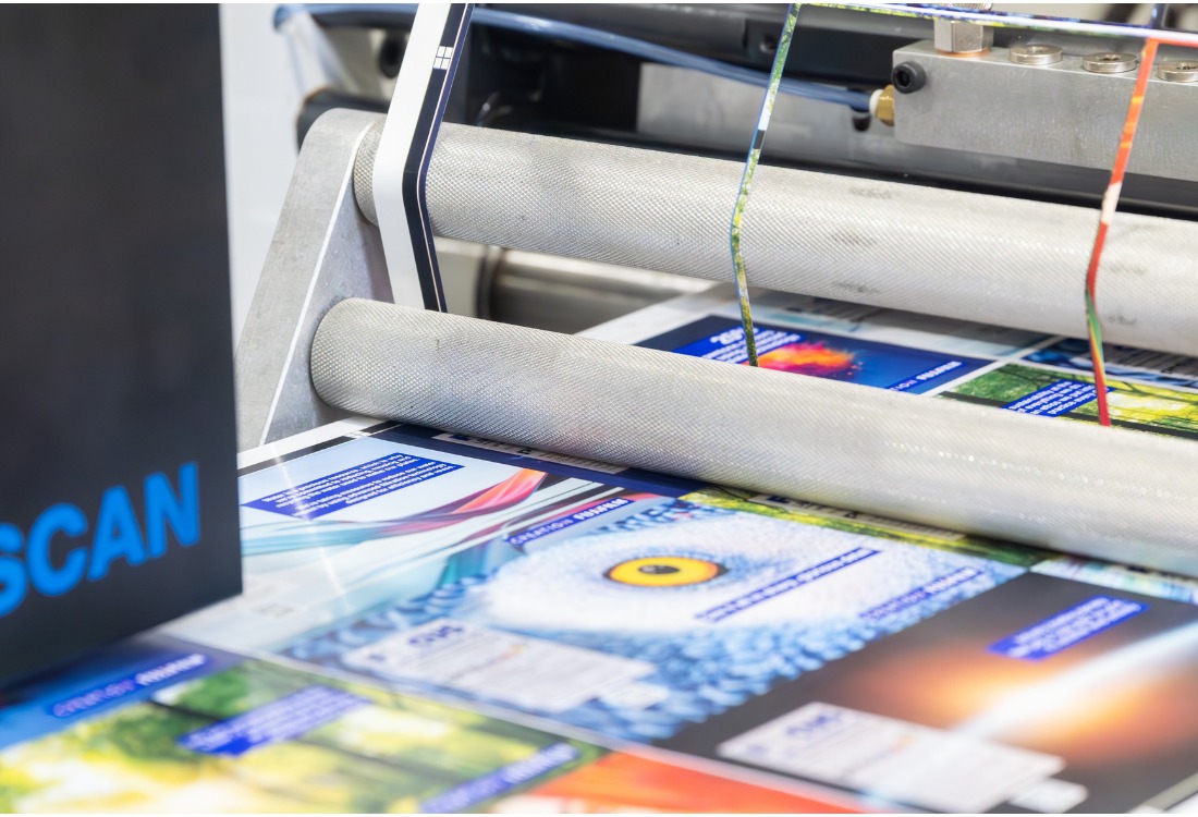 AI-generated images displayed on a digital printing setup for high-quality professional print production.