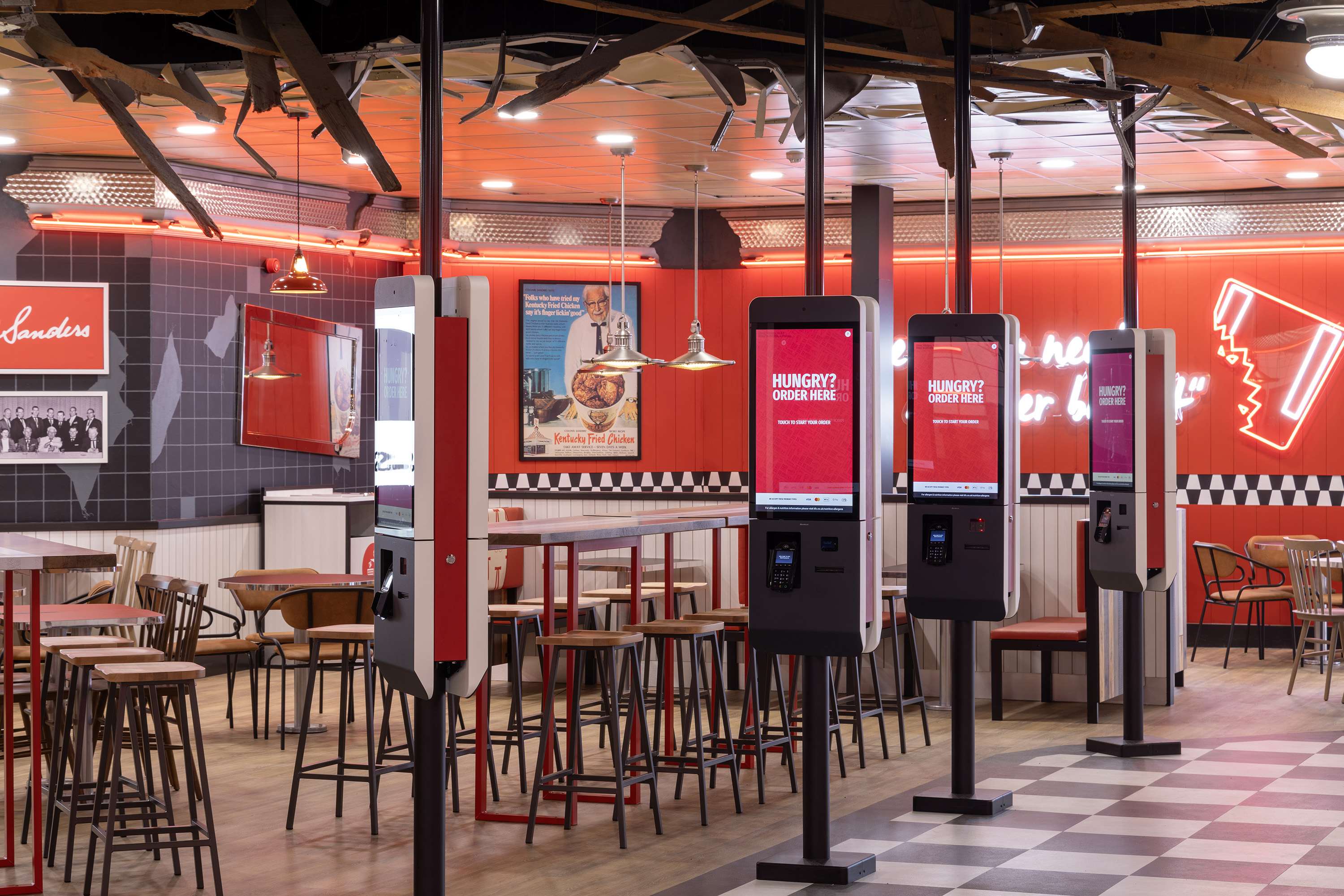 A food and beverage chain with technology integrated in the interior design.