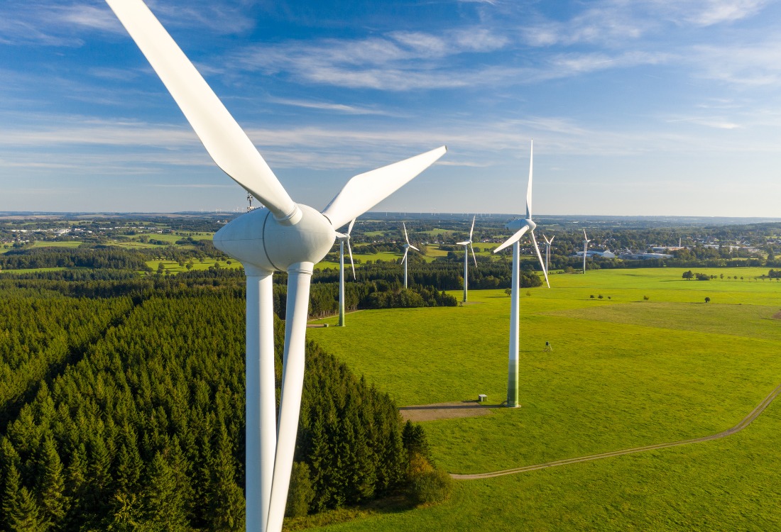 Wind turbines are turning, after being installed by people who have undertaken a renewable energy apprenticeship.
