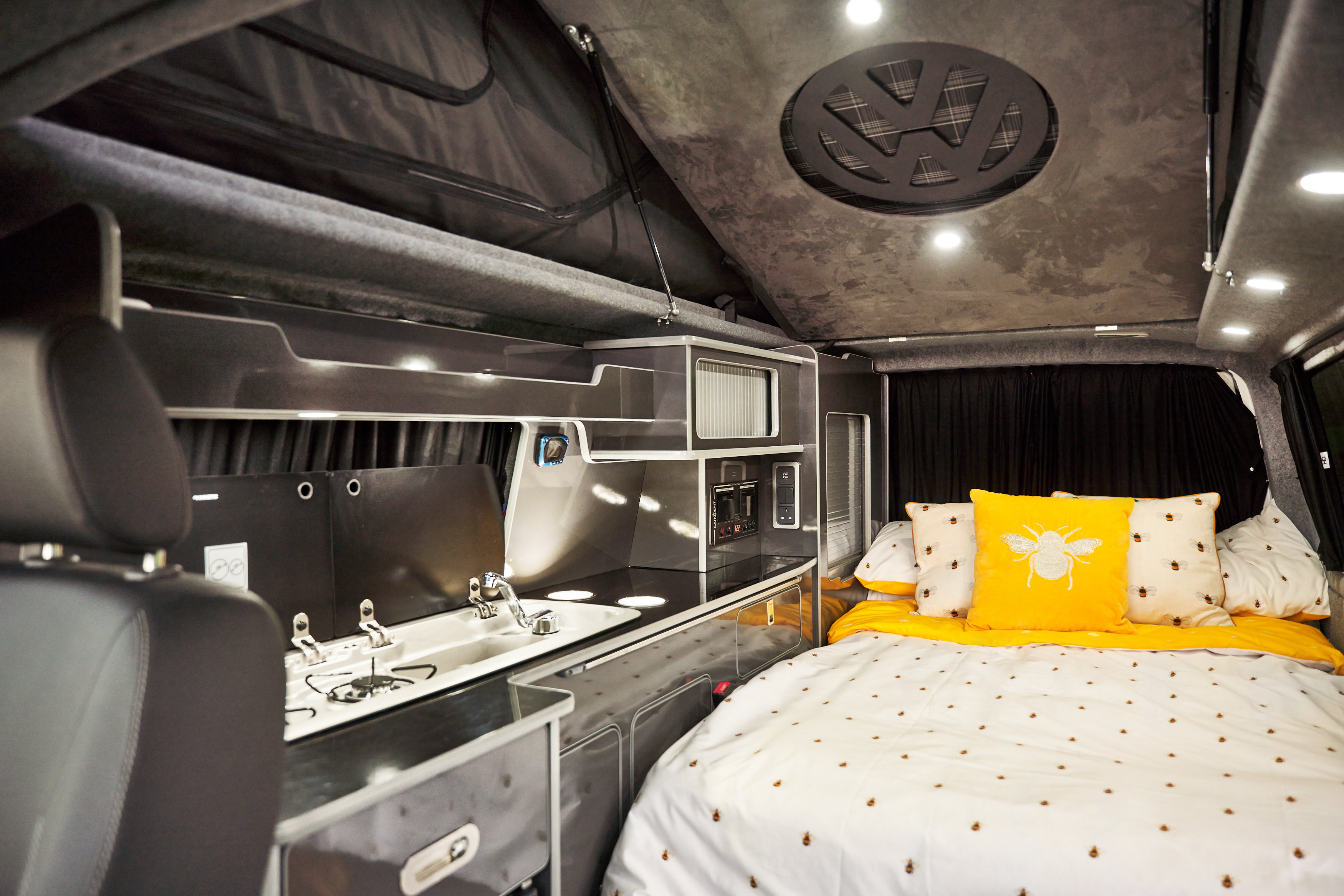 A M1 Crash-Tested campervan bed built to ensure passenger protection while on the road.