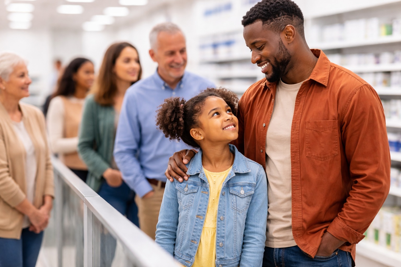 Bystander support parenting - calm witness supporting struggling parent in grocery store