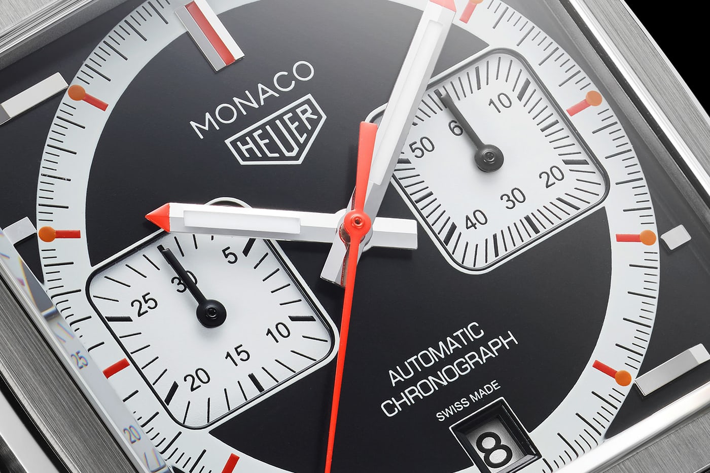 Tag Heuer horloge Monaco 4th Limited Edition 1999-2009 series - close up wijzerplaat