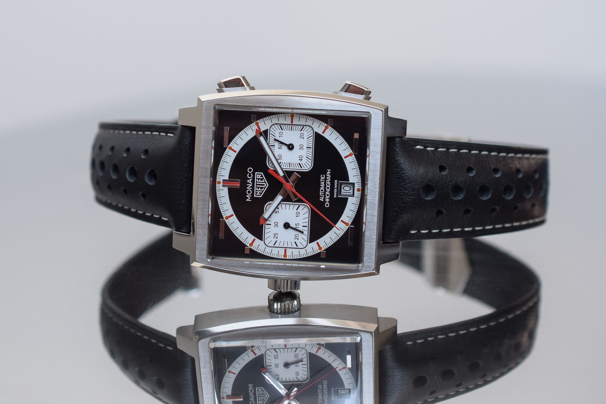 Tag Heuer horloge Monaco 4th Limited Edition 1999-2009 series met zwart leren band