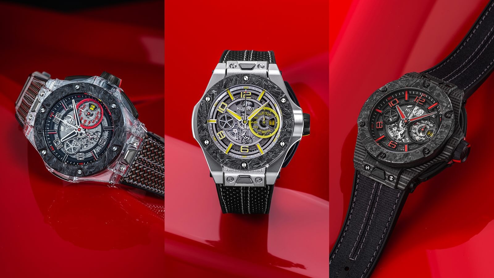 Hublot horloge: Iedere Hublot Big Bang Scuderia Ferarrari heeft een van de 3 team kleuren