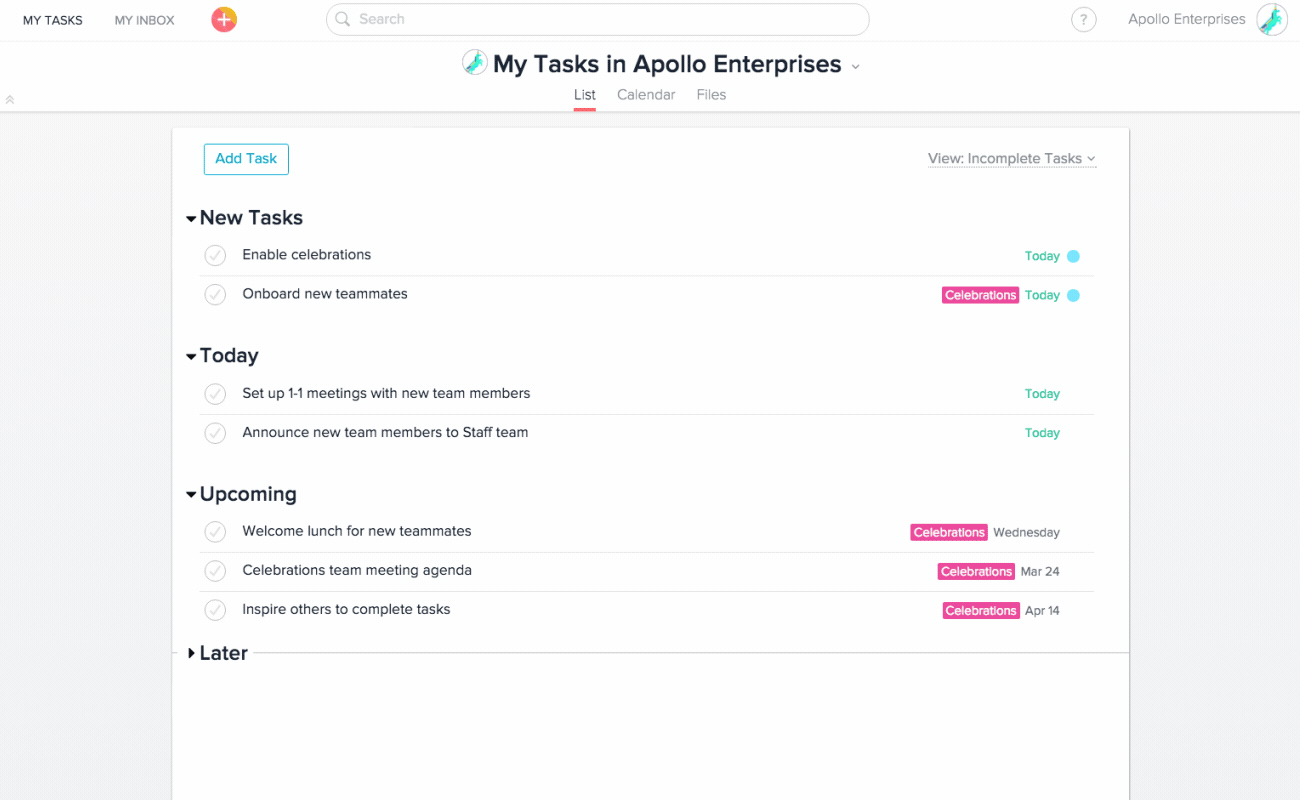 In-app marketing strategy example: Asana.