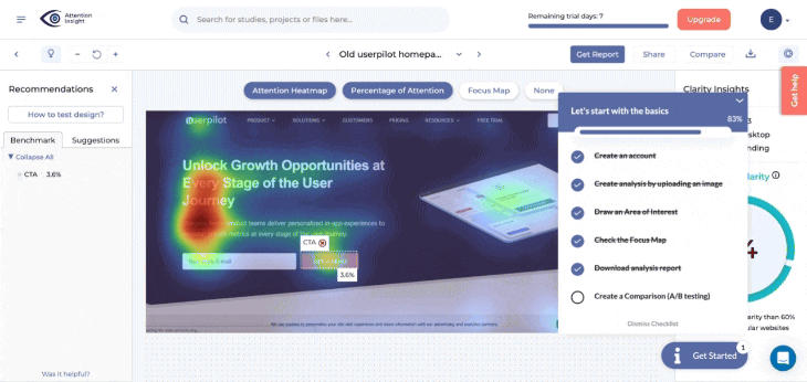 Userpilot onboarding checklist showing analysis selection during user activation walkthrough