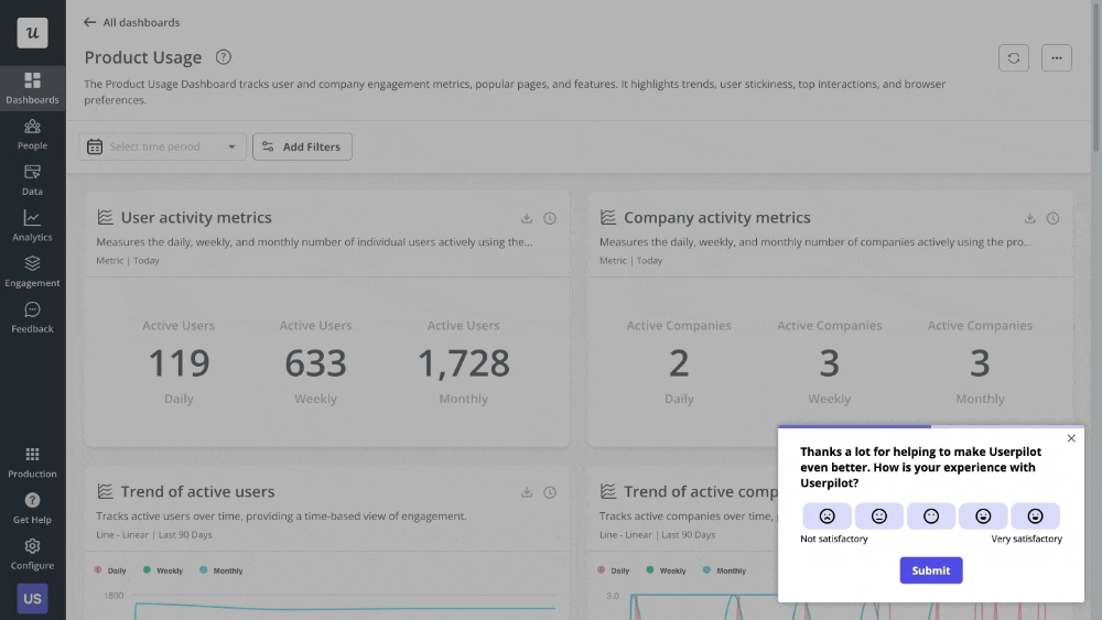 In-app feedback survey in Userpilot